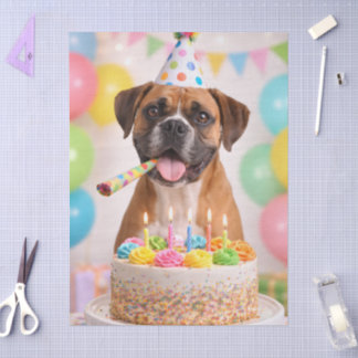 Papier Mousseline Happy Birthday Cute Boxer Dog 