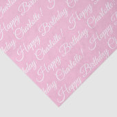Papier Mousseline Happy Birthday elegant script custom name pink (Détail)