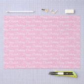 Papier Mousseline Happy Birthday elegant script custom name pink (Artisanat)