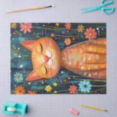 Papier Mousseline Happy Chat Orange Whimsical Fleurs Découpage (Artisanat)