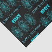 Papier Mousseline Happy Halloween neon bleu spiderweb noir (Détail)