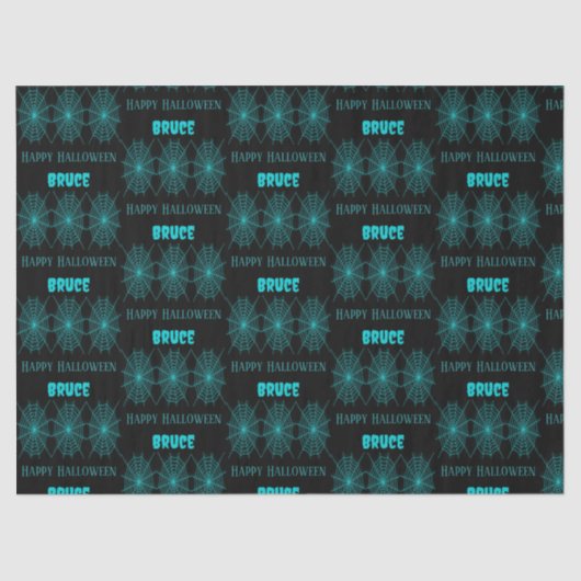 Papier Mousseline Happy Halloween neon bleu spiderweb noir (Recto)