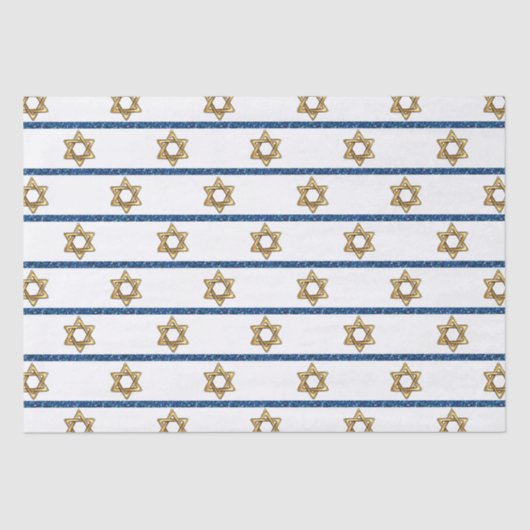 Papier Mousseline Happy Hanoukka Gold Star de David Blanc Bleu (Recto)
