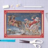 Papier Mousseline Happy Santa Claus in His Sleigh with Reindeers (Artisanat)
