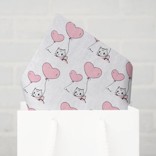 Papier Mousseline Happy Valentine's Day Tissue Paper Cat Pink Hearts (Sac cadeau)