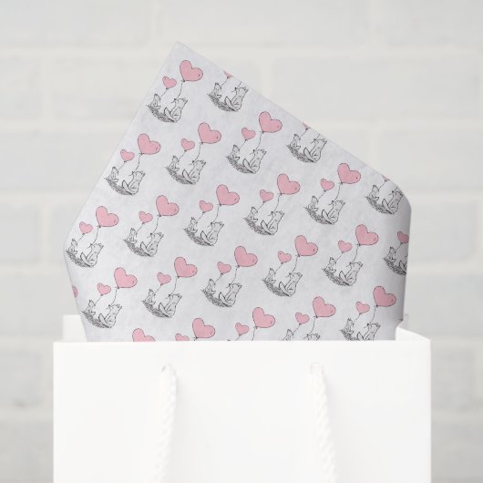 Papier Mousseline Happy Valentine's Day Tissue Paper Fox Pink Hearts (Sac cadeau)