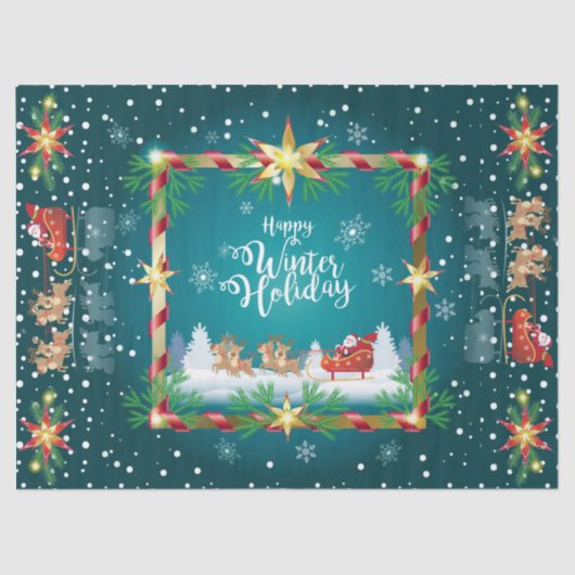 Papier Mousseline Happy Winter Holiday Snowy Fairy Tale with Santa (Recto)