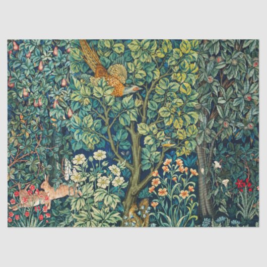 Papier Mousseline Hares d'ANIMAUX FORESTIERS, Oiseau de faisan, Vert (Recto)