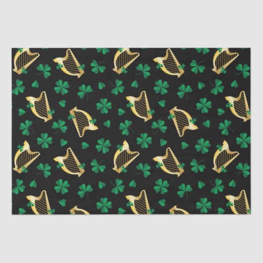Papier Mousseline Harpes et Shamrocks pour la Saint-Patty's Day (Recto)