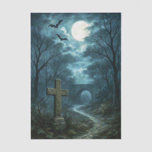 Papier Mousseline Haunting Moonlit Graveyard Decoupage papier de pap (Recto)