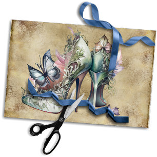 Papier Mousseline Haut talons de mode vintage avec papillon floral