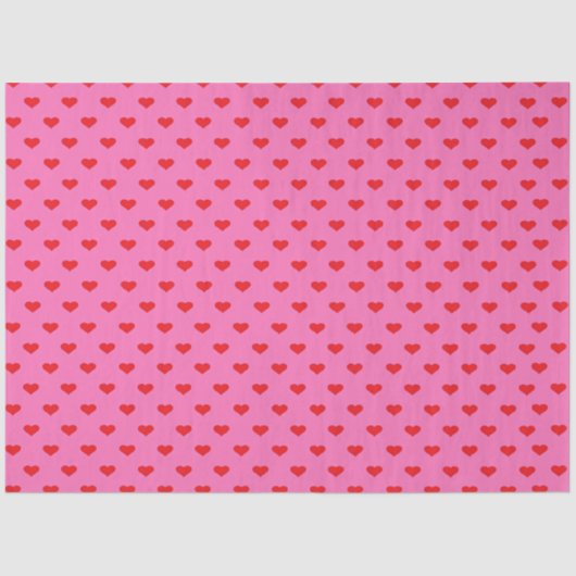 Papier Mousseline Hearts Galore, red hearts on pink, (Recto)