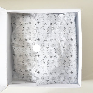Papier Mousseline Herbes noires et blanches Motif Fleur sauvage bota