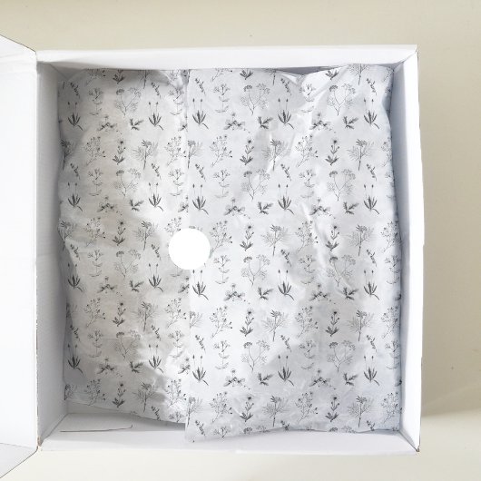 Papier Mousseline Herbes noires et blanches Motif Fleur sauvage bota