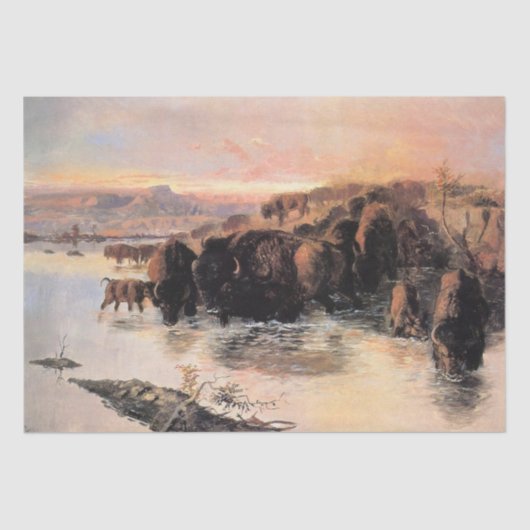 Papier Mousseline Herd of Buffalo (par Charles M. Russell) (Recto)
