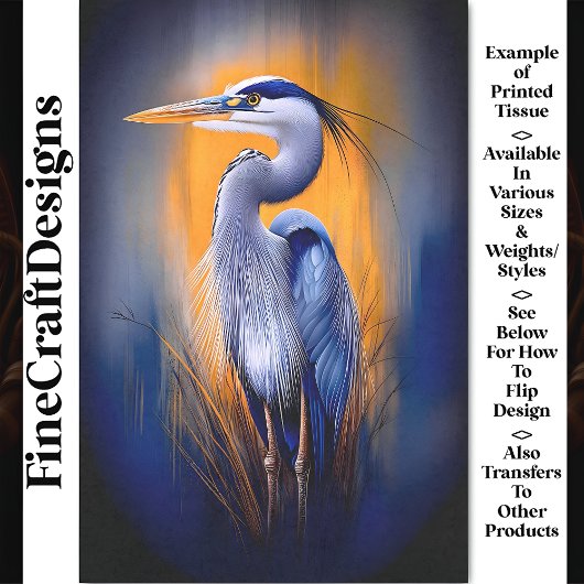 Papier Mousseline Héron bleu, orange et indigo profond BW2 Découpage