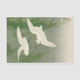 Papier Mousseline Hérons blancs et saules en pluie par Ohara Koson
