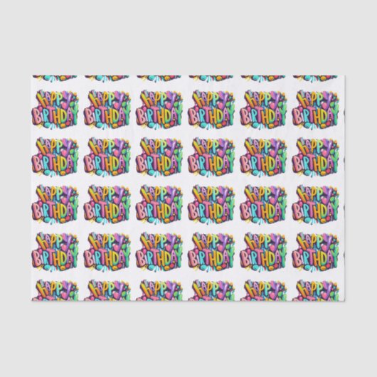 Papier Mousseline heureux anniversaire heureux ballons amusants (Recto)