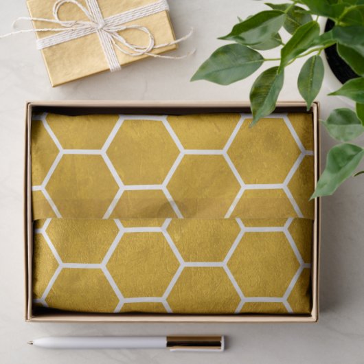 Papier Mousseline Hexagone Motif Hexagon Jaune (Cadeau)