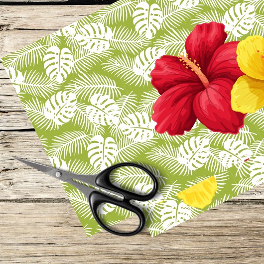 Papier Mousseline hibiscus et feuilles tropicaux