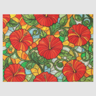 Papier Mousseline Hibiscus Faux Vitrail Rouge Or Orange