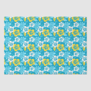 Papier Mousseline Hibiscus hawaïen bleu motif floral