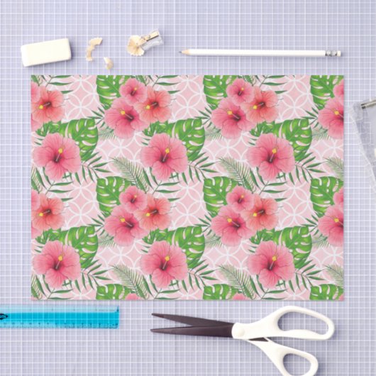Papier Mousseline Hibiscus tropical rose (Artisanat)