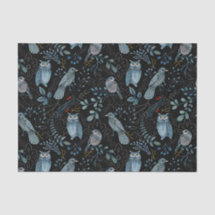 Papier Mousseline Hibouc bleu nordique Aquarelle florale
