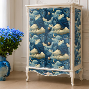 Papier Mousseline Hiboux bleus et nuages de nuit étoilée Décoration