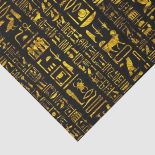 Papier Mousseline Hiéroglyphes égyptiens anciens or noir découpage n (Détail)