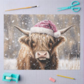 Papier Mousseline Highland Cow in Snow with Santa Hat (Artisanat)