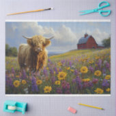 Papier Mousseline Highland Cow Purple Yellow Fleurs sauvages découpa (Artisanat)