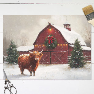 Papier Mousseline Highland Cow Red Barne Découpage de Noël