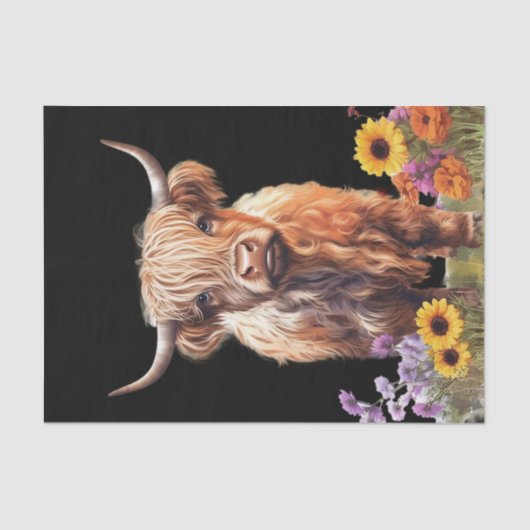 Papier Mousseline Highland Cow Rustic Floral Garden Découpage (Recto)