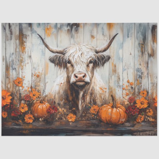 Papier Mousseline Highland Cow Rustic Painting Automne Découpage (Recto)