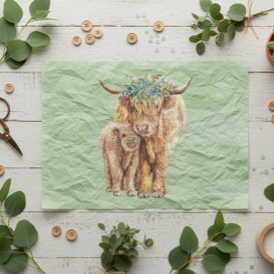Papier Mousseline Highland Cow Scotland Mama Baby Eucalyptus
