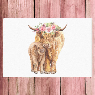 Papier Mousseline Highland Cow Scotland Pink Mama Baby Calf