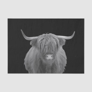 Papier Mousseline Highland Cow Scotland Russe Noir Blanc Tissu P