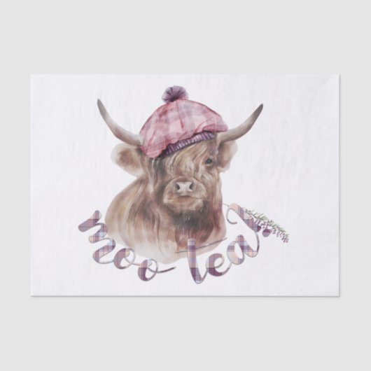 Papier Mousseline Highland Cow Tartan Casquette Heather Watercolor (Recto)