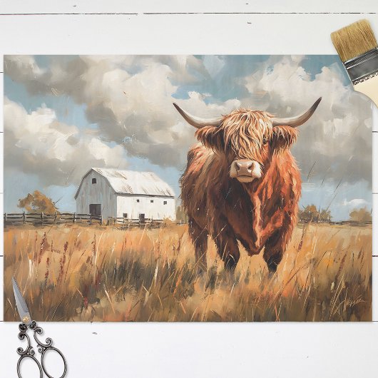 Papier Mousseline Highland Cow White Barne Rustique Découpage