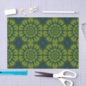 Papier Mousseline Hippie Abstraite Vert & Marine Fleurs Bleues Ethni (Artisanat)