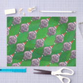 Papier Mousseline Hippo à Santa Hat Motif sur vert (Artisanat)