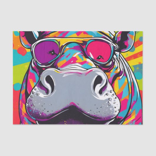 Papier Mousseline Hippo Avec Lunettes De Soleil Pop Art (Recto)