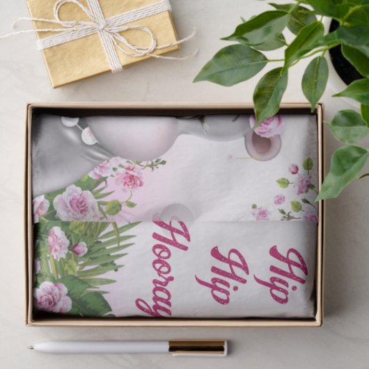 Papier Mousseline Hippo rose floral (Cadeau)