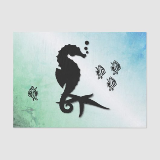 Papier Mousseline Hippocampe dans le vert (Recto)