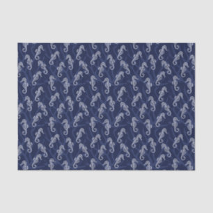Papier Mousseline Hippocampe de récif coralien - bleu marine