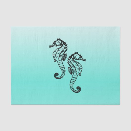 Papier Mousseline Hippocampes Aqua (Recto)