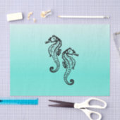 Papier Mousseline Hippocampes Aqua (Artisanat)
