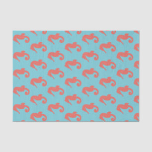 Papier Mousseline Hippocampes et bleu roses de corail côtiers