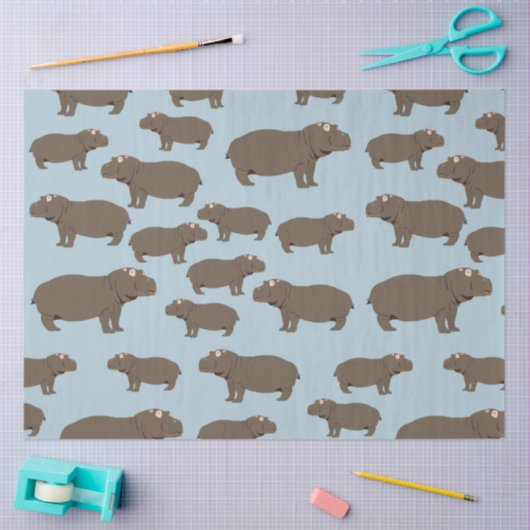 Papier Mousseline Hippopotame Hippo Motif (Artisanat)